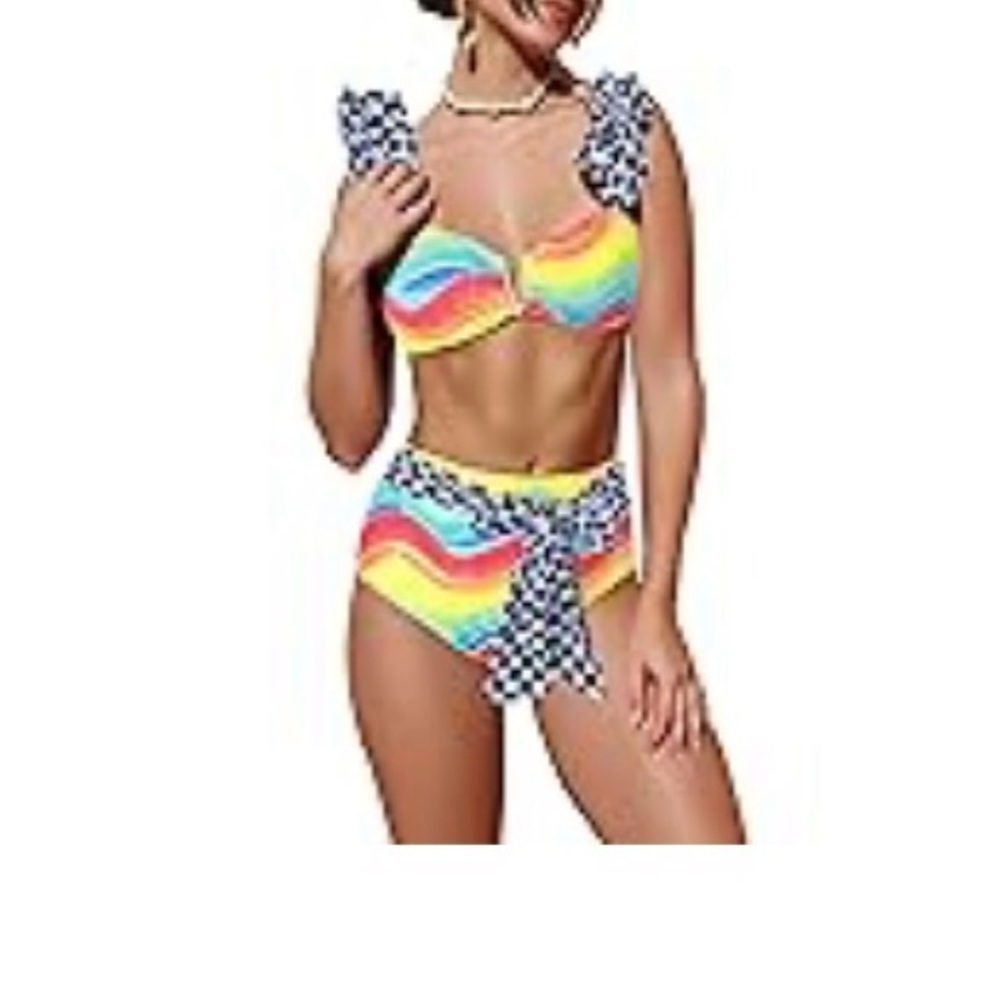NWT - Rainbow Ruffle Bikini Set